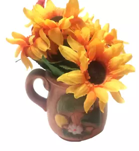 Taza de champiñones vintage de cerámica marrón y tostada con inserto de girasol y espuma - Imagen 1 de 11
