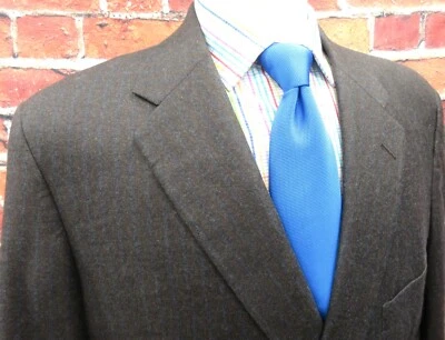 44 R-H.FREEMAN & SON 100% LANA ABRIGO DEPORTIVO MARRÓN OSCURO Y AZUL MARINO RAYAS TIZA Foto 1 de 4