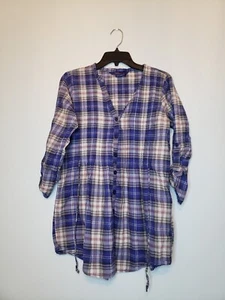 Miley Cyrus Junior Sz XL Shirt Button Front 3/4 Roll Tab Sleeve Plaid Multicolor - Picture 1 of 6