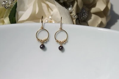 Genuine Black Pearl Exotic Color and 14kt Gold Filled Earrings Handmade-Unique - Image 1 of 4