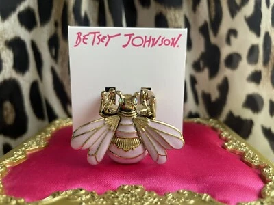 Anillo elástico dorado Betsey Johnson Flower Show GRANDE lavanda púrpura abeja insecto Foto 1 de 4