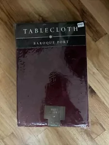 Holiday Christmas Baroque Port Poinsettia Tablecloth 70x90in. Oblong Burgundy - Picture 1 of 5