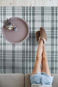 EORC Hand-Woven Wool Plaid Rug, Gray | Stylish and Durable Area Rug for Adding - Picture 1 of 9