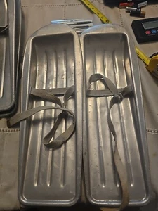 Vintage Aluminum Child's Snow Shoes Skis Old Antique Skating Canvas Straps GREAT - Picture 1 of 3