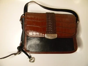 Brighton Melanie Heart Black & Brown Leather Purse 11” X 8” X 3” - Picture 1 of 9