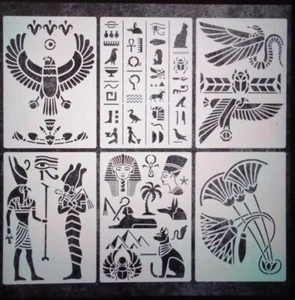 6 x EGYPTIAN IMAGERY & SYMBOLS Reusable Stencils Airbrush Painting New 21x15cm - Picture 1 of 4