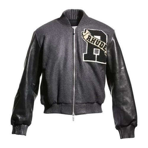 Giacca Varsity Uomo Rhude Collegiata in pelle e lana nera XS $2036