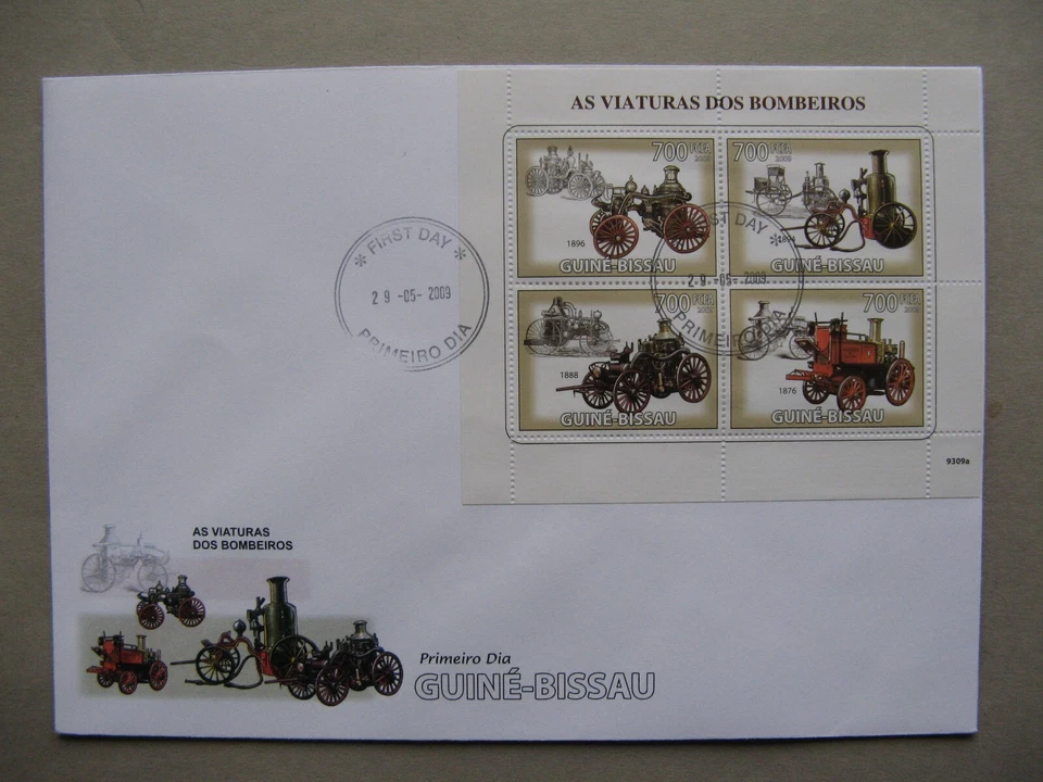 GUINEA-BISSAU, cover FDC 2009, S/S Firebrigade steam-engines - Image 1 of 1