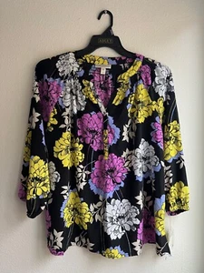 DANA BUCHMAN Women's Polyester 3/4 Sleeve Blouse Floral Multicolor Size XL NWT - Picture 1 of 4