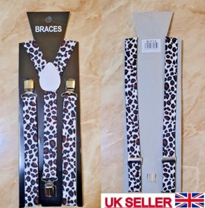 PANTALONE UOMO UNISEX ELASTICO FANTASIA LEOPARDO NEVE DESIGN BRETELLE REGOLABILI SCHIENA Y - Foto 1 di 3