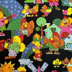 Here, Chickie for Print Concepts Fabric 1 Yard Chicken Black - Picture 1 of 2