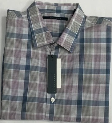 Nueva Camisa Perry Ellis Para Hombre Manga Larga Denim Desteñido Cuadros Talla L $18.99 Foto 1 de 3