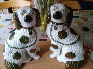 Pair Of  Beautiful Antique Staffordshire Dog Mantle Spaniel - Copper Lustre  - Picture 1 of 12