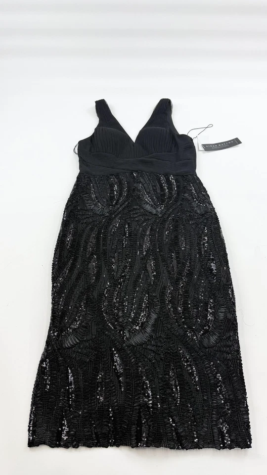 Vestido Aidan Mattox Mujer Talla 10 Negro Bordado 3D Lentejuelas Midi Vestido Formal Foto 1 de 4
