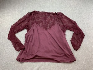 Blusa No Comment Plus Top Mujer 3X Borgoña Encaje Manga Larga Transparente Capas Nueva - Imagen 1 de 14