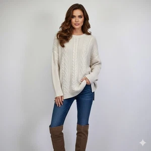 Joseph A Pullover Damen M Creme Grobstrick Zopfmuster Fischer Classic Oversized - Bild 1 von 15