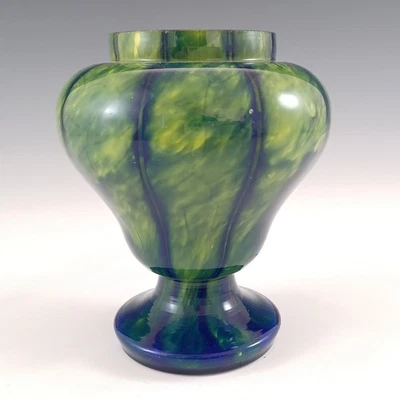 Welz Bohemian Blue & Cadmium Yellow Glass 'Vertical Stripes' Vase - Image 1 of 4