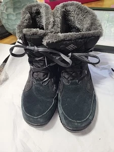 Columbia Snow Boots Womens US 9.5 Black Quilted Suede WaterProof Omni Grip Heat - Picture 1 of 10