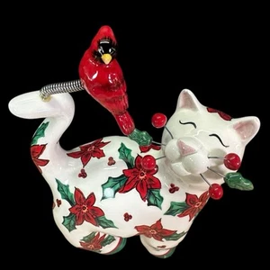 Statuina gatto Amy Lacombe WhimsiClay Poinsettia #14610 Natale cardinale 2006 - Foto 1 di 10