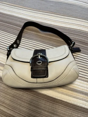 Bolso de Hombro Coach Soho Vintage De Colección con Solapa Marrón Blanco Autenticado LEER Foto 1 de 4