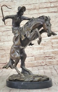 Statua bronzo occidentale BRONCO BUSTER Frederic Remington scultura base marmo 17" - Foto 1 di 10