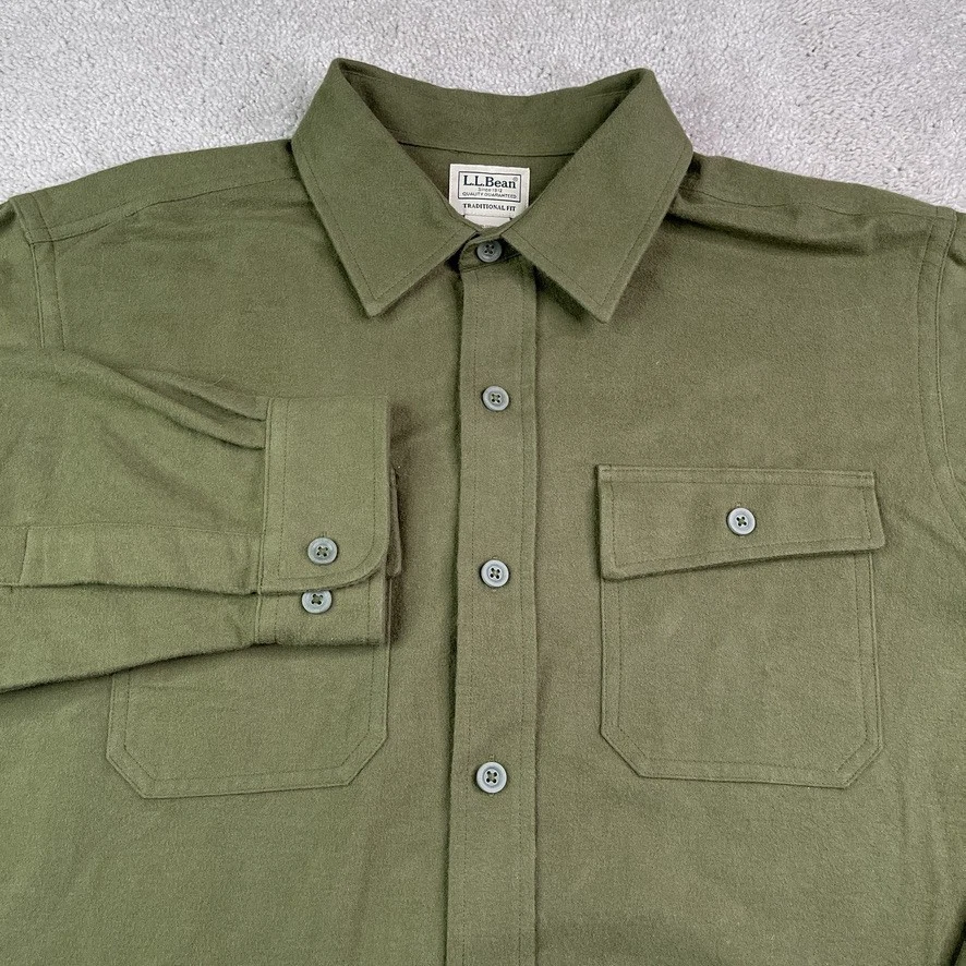 LL Bean Shirt Mens Large Green Chamois Heavy Flannel Traditional Fit Shacket - Image 1 of 4