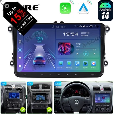 Android 14 Autoradio CarPlay GPS Navi Für VW Golf 5 6 Passat Touran Caddy Jetta - Bild 1 von 4
