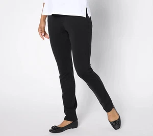 Quacker Factory DreamJeannes Flat Waist Slim-Leg Pants-Black-Tall Large-A664030 - Picture 1 of 2