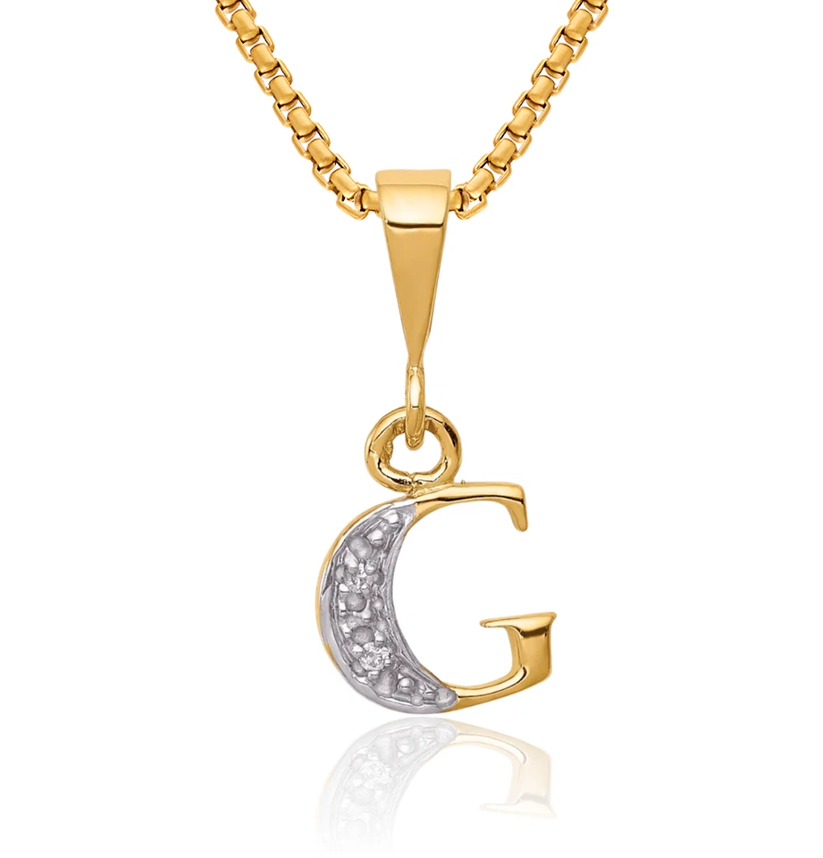 Collar inicial de diamantes con letra G de oro amarillo macizo de 14K Foto 1 de 1