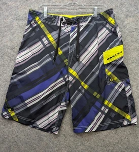 Oakley Boardshorts Mens 34 Blue Yellow Swim Trunks Stretch Active Beach Surf - Picture 1 of 14