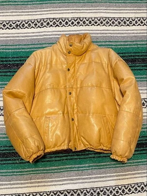 Leather Down Jacket Short Length Casual Men Women Used - Image 1 of 4