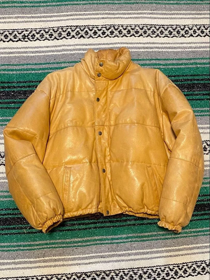 Leather Down Jacket Short Length Casual Men Women Used - Image 1 of 4