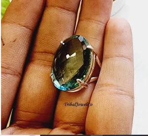 Anillo de cuarzo aguamarina hecho a mano: anillo de joyería de plata de ley 925, - Imagen 1 de 8