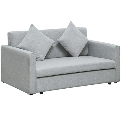 HOMCOM 2 Seater Sofa Bed Convertible Bed Settee w/ 2 Cushions Light Grey - Image 1 of 4
