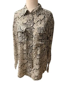 Camisa Equipment Mujer 100% Seda L/S Abotonada Negra Beige Estampado Pitón Talla Pequeña/M - Imagen 1 de 14