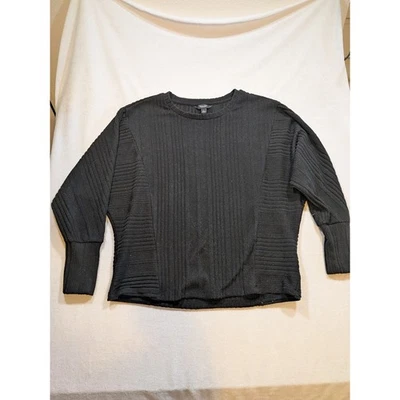 VERA WANG Black Ribbed Knit Crew Neck Long Sleeve Pullover Sweater Top Womens M - Image 1 of 4