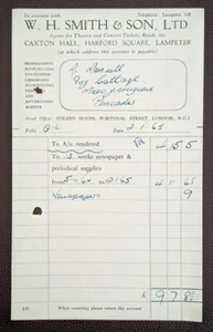 1965 W.H. Smith & Son Lampeter Newspaper & Periodicals Invoice - Picture 1 of 1