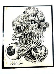 vtg Tattoo Shop Flash #19 1990s 90s Weirdo skull skeleton space eyeball blood - Picture 1 of 8