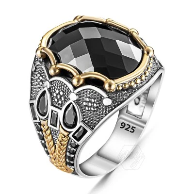 925纯银黑色立方氧化锆石土耳其男式戒指 — 第 1/3 张图片