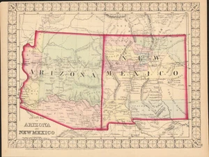 1874 Arizona New Mexico Mitchell antique map 15.2" x 11.5" rare Ziegler McCurdy - Picture 1 of 2