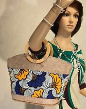 ASAKStyle Handbag, Fleur de Marriage Pattern African Wax Fabric, Solid handles