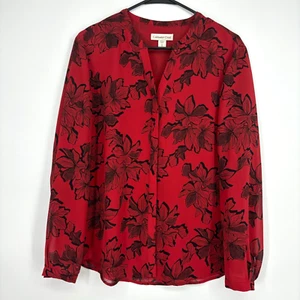 Camicia Coldwater Creek da donna piccola 8 carriere rossa nera floreale lunga slv abbottonata - Foto 1 di 10