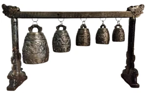 Vintage Solid Brass Chimes Five Bells meditation gong Beautiful Sounds 11" x 6" - Picture 1 of 2