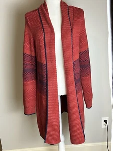 CABI Joy Open Front Cardigan Sweater #897 Red/Navy Sz Medium Holiday Party Wear - Picture 1 of 9