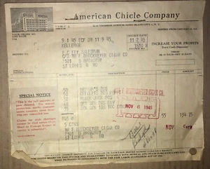 Chewing Gum Invoice Receipts November 6, 1945 Vintage American Chicle Chicklet - Picture 1 of 7