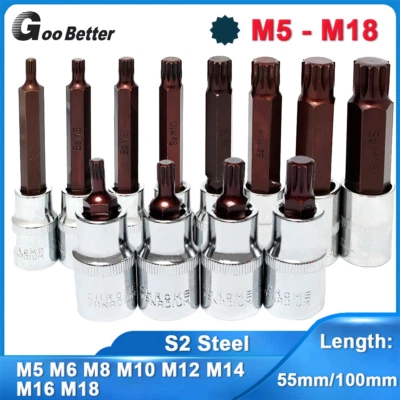 Impact Spline Hex Bit Set Socket 1/2" Drive Bits M5 M6 M8 M10 M12 M14 M16 M18 - Image 1 of 4