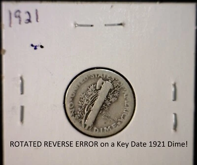 1921 ERROR ROTATED REVERSE Mercury SILVER Dime Coin RARE for DATE ! LOT #1  NR - Image 1 of 4