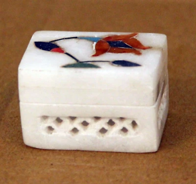 Antigua caja cuadrada de piedra mármol/pequeña caja de almacenamiento pintada a mano original-11450 Foto 1 de 4