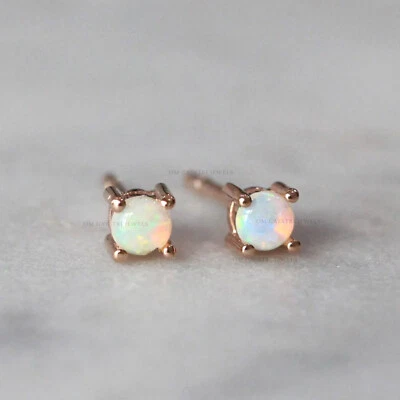 Серьги-гвоздики с белым опалом из стерлингового серебра 925 пробы с драгоценными камнями для нее/него - Изображение 1 из 4