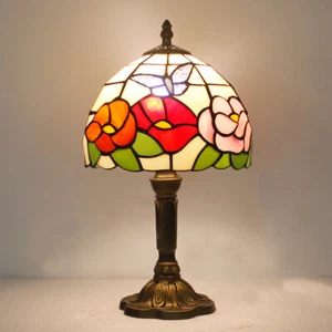 Tiffany Table lamp 8 inch Stained Glass Shade Butterfly Flower Bedside lamp 20cm - Picture 1 of 4